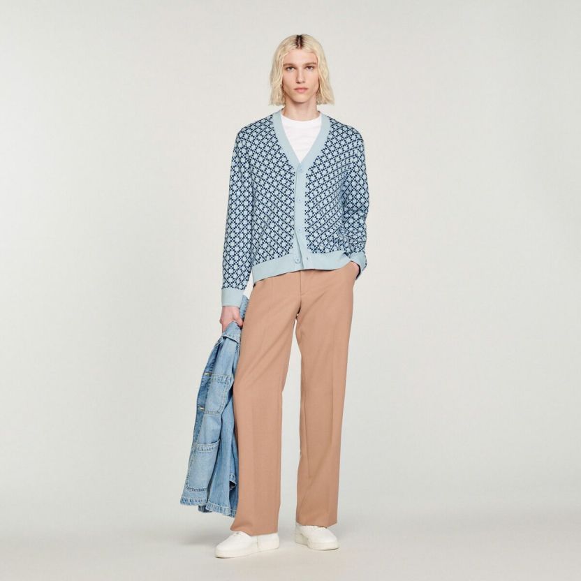 Sweaters & Cardigans | Men Sandro Paris Square Cross Jacquard Cardigan Blue