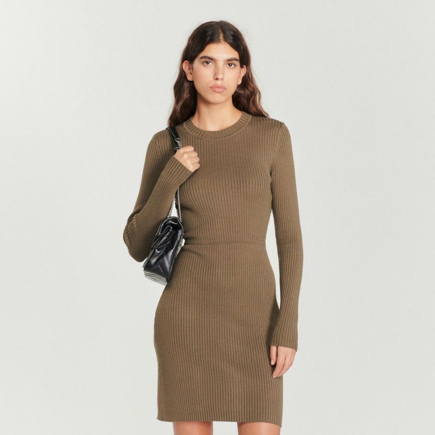 Dresses | Women Sandro Paris Ribbed Knit Dress Olive Green