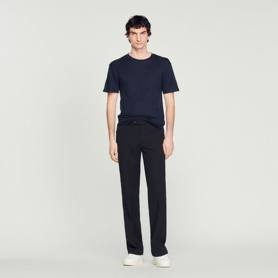 T-Shirts & Polos | Men Sandro Paris Linen T-Shirt Navy Blue