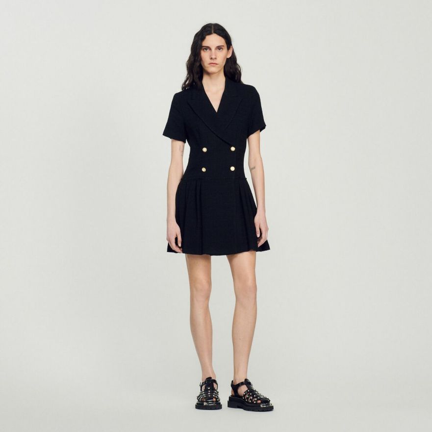 Dresses | Women Sandro Paris Short Tweed Coat Dress Black